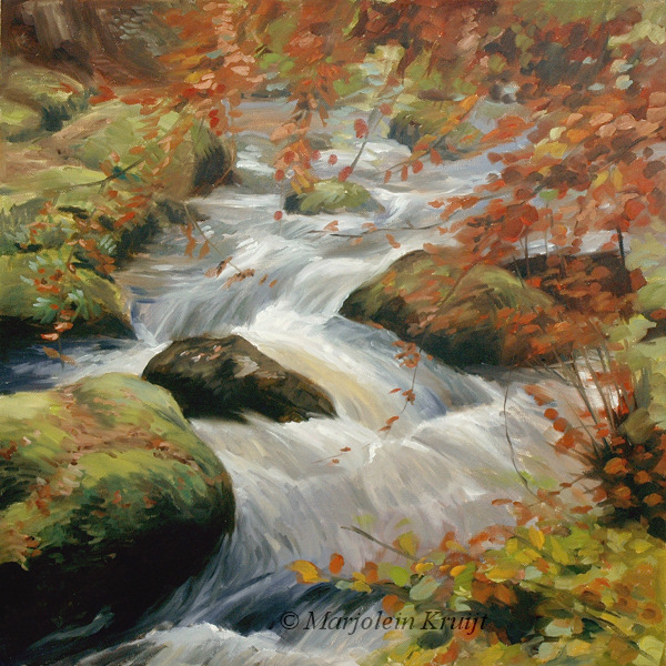 'Becky falls'-waterval, 60x60 cm, olieverf schilderij (verkocht)