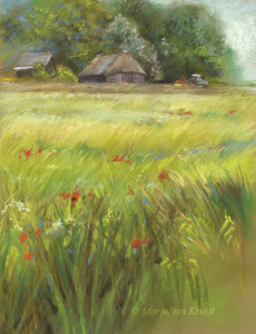 'Zomer' -boerderij, 22x29 cm, pastel schilderij (te koop)