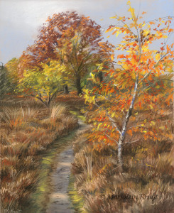 'Herfst op de heide', ca 25x30 cm, pastelschilderij (te koop)