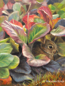 'Jong konijntje', 18x24 cm, olieverf schilderij, (verkocht)