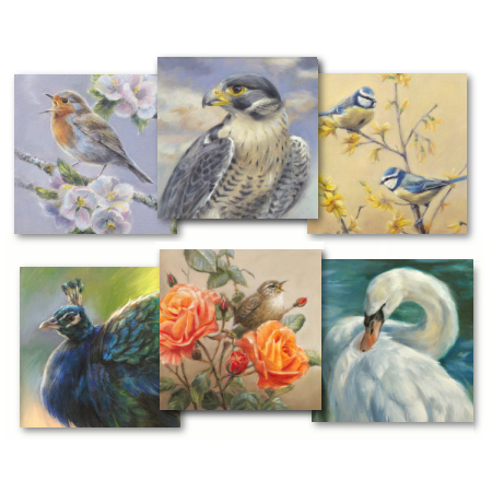 kunstkaarten 15x15 cm set vogels wildlife art marjoleinkruijt