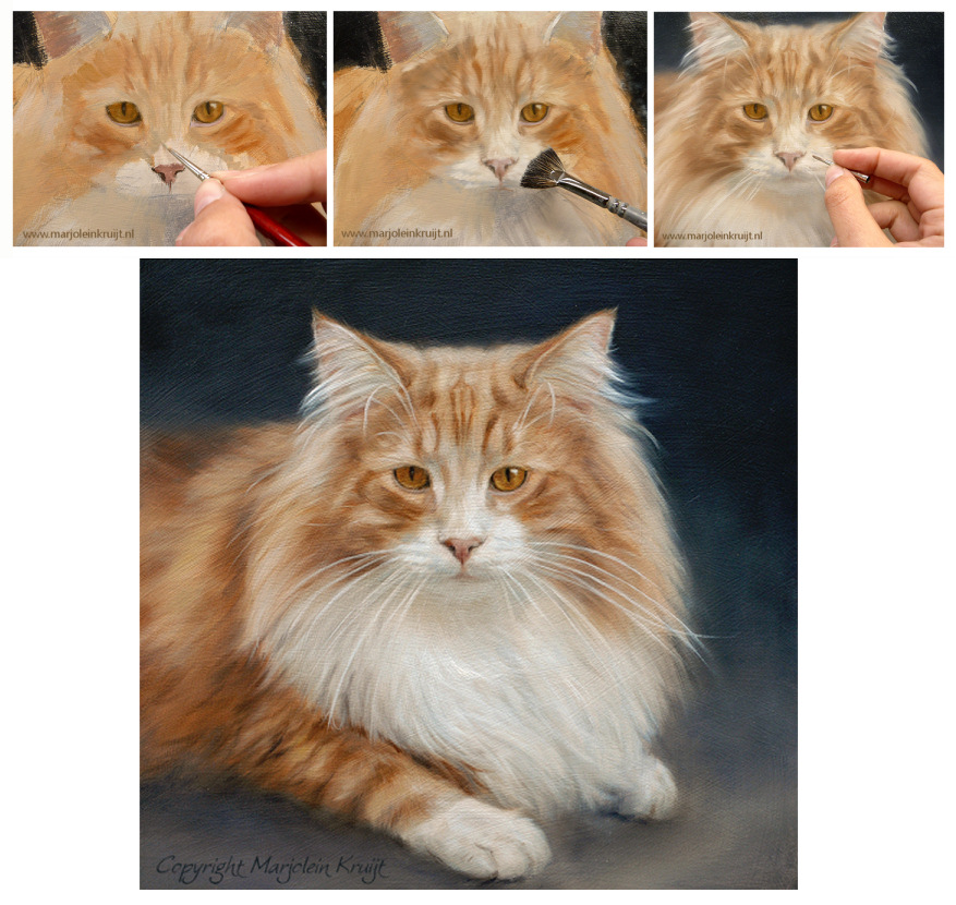 Noorse boskat katten portret, schilderij door Marjolein Kruijt