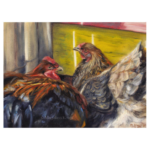 'Kippen', 18x24 cm, olieverf schilderij (te koop)