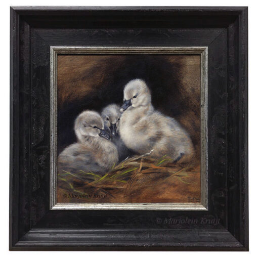 'Zwarte zwaantjes', 20x20 cm, olieverf schilderij (verkocht)