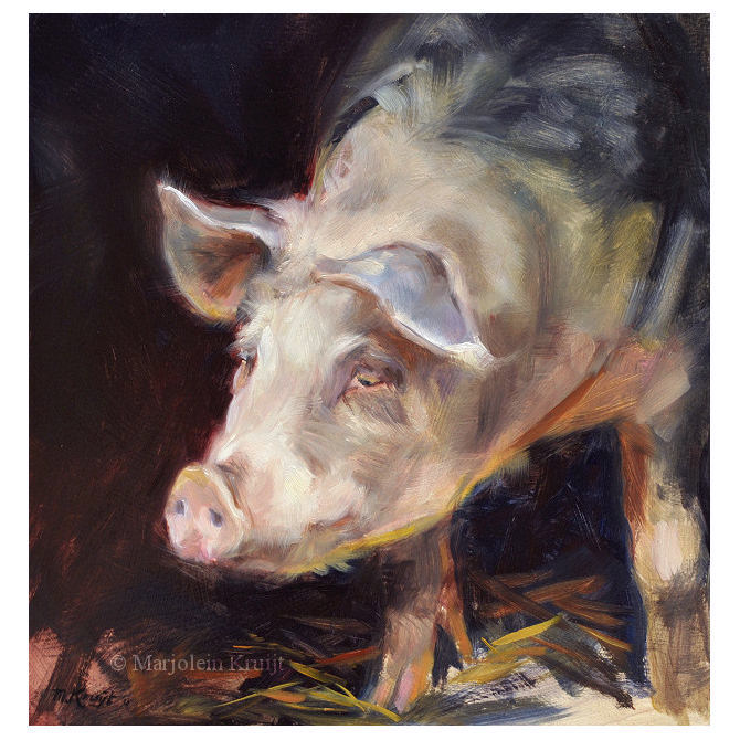 ondersteuning Bacteriën Aardbei varken schilderij te koop (varkenskunst)- Marjolein Kruijt kunstenaar