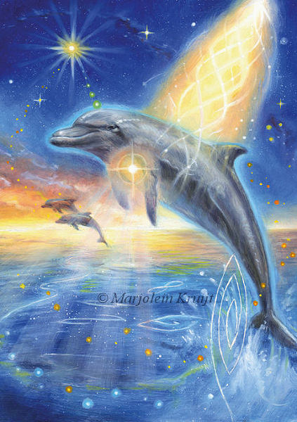 'Dolfijn', 18x13 cm, spiritueel olieverf schilderij (te koop)