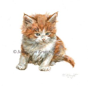 'rood-witte kitten', miniatuur portret, 10x10 cm(verkocht)