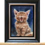 'Gapende kitten', 18x13 cm, olieverf schilderij op paneel (te koop)
