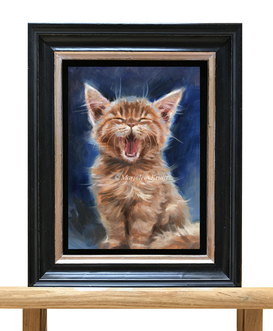 'Gapende kitten', 18x13 cm, olieverf schilderij op paneel (verkocht)