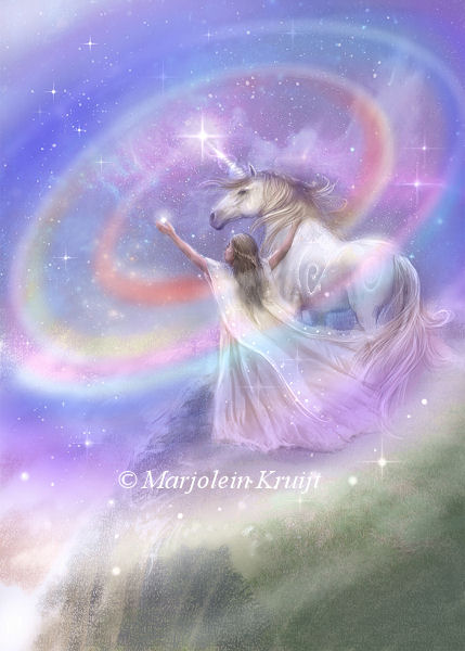 (43) Enlightenment - eenhoorn schilderij / oracle card illustratie