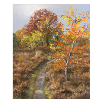 'Herfst op de heide', ca. 30x25 cm, pastel tekening / schilderij (te koop)