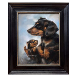 'Mother Love'- teckel met puppy 30x24 cm olieverf schilderij (Te koop)