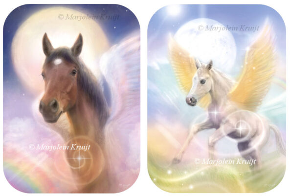 Spirituele schilderijen in opdracht, paard met vleugels, pegasus, eenhoorn
