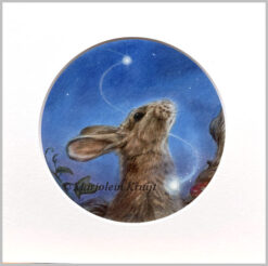 'Wish upon a star'-konijn ⌀14cm, gemixte techniek incl. 20x20cm (te koop)