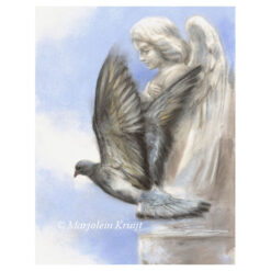 'Vrede', duif met engel, pastel [te koop]