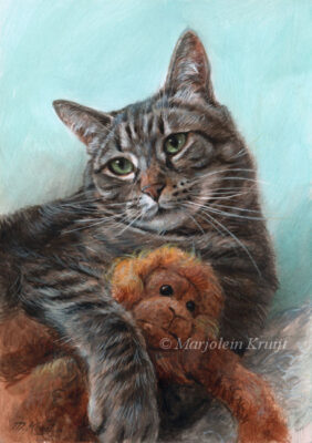 'Tigra', -cyperse kat, acryl portret schilderij 20x15 cm (verkocht)